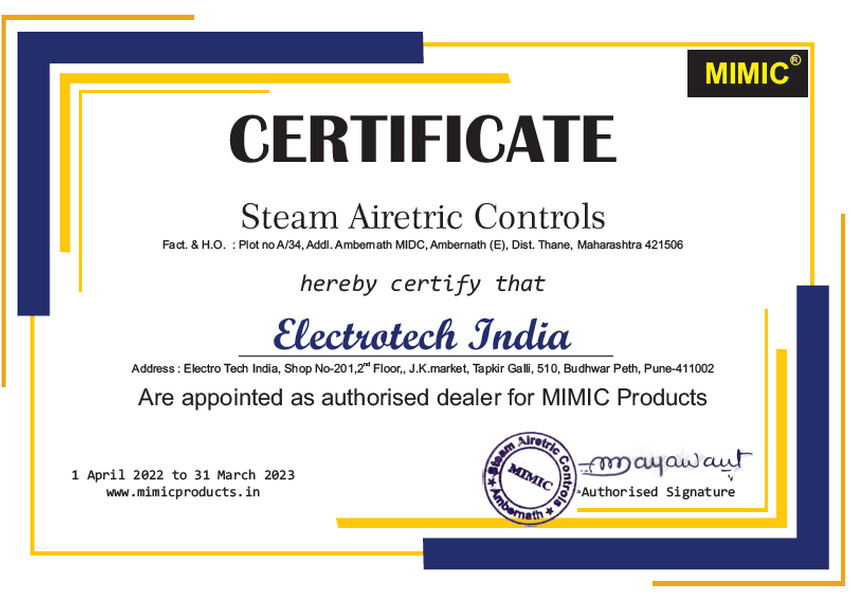 mimic authorised dealer certificate